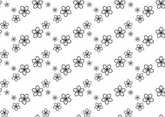 Black linear flower against white background. Seamless texture. For paper and fabric design.