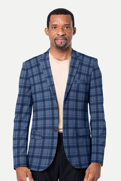 African American man wearing blue flannel blazer