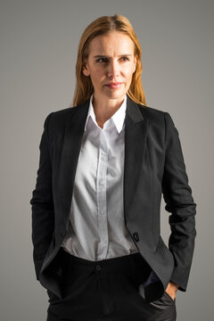 Businesswoman wearing a black suit