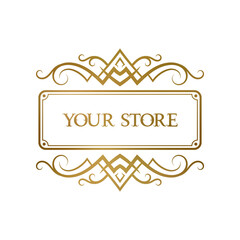 Golden elegant frame with vintage ornaments for your store plate, nameplate or label design.