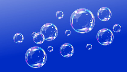Soap bubbles on a blue background. soap bubbles in a sunny blue sky. Vector illustration.You can use it for various screensavers, covers,business cards, banners, and more.