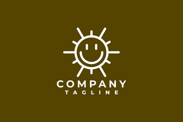 illustration of a smiley sun with a line art style. logo vector template.