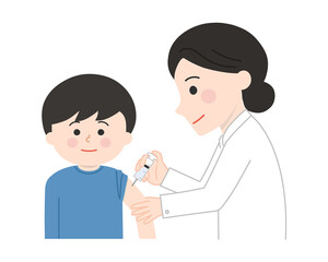 Boy receiving a vaccination. Vector illustration isolated on white background.