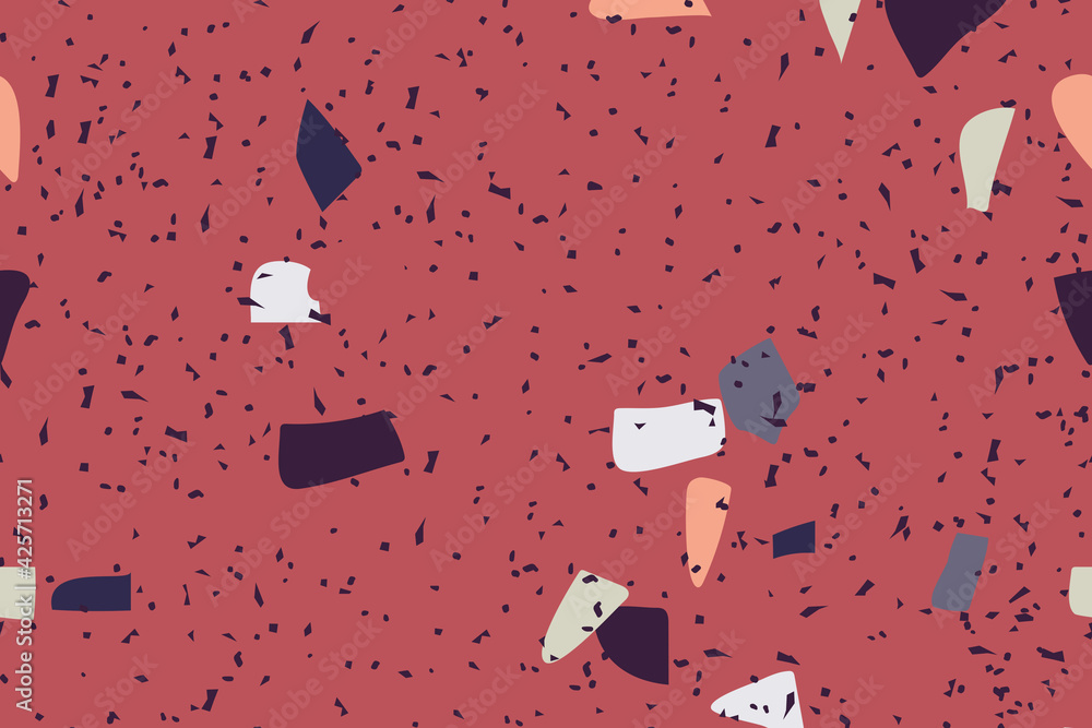 Poster terrazzo abstract pattern background on red background