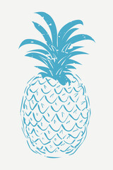 Muted blue pineapple printmaking in the cute design element