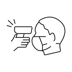 Check human body temperature thin line icon. Detection virus transmission symbol, outline style pictogram on white background. Use contactless infrared thermometer covid-19 outbreak