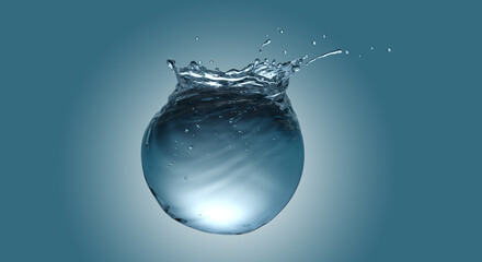 Sphere Water tank with air bubbles ripples and splashes, environmental ecology conceptual design.