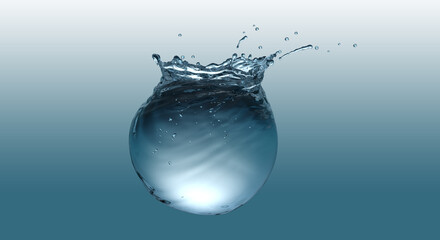Sphere Water tank with air bubbles ripples and splashes, environmental ecology conceptual design.