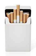 Cigarettes inside blank package isolated on white background. 3D illustration