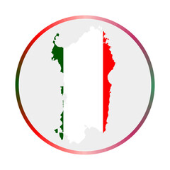 Sardinia icon. Shape of the island with Sardinia flag. Round sign with flag colors gradient ring. Awesome vector illustration.
