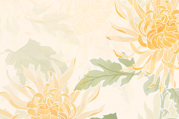 Hand-drawn chrysanthemum floral background - obrazy, fototapety, plakaty