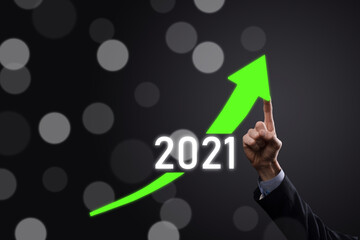 Plan business positive growth in year 2021 concept. Businessman plan and increase of positive indicators in his business, Growing up business concepts.