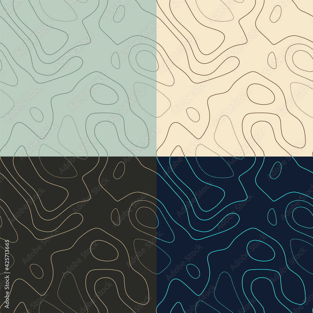 Poster topography patterns. seamless elevation map tiles. awesome isoline background. powerful tileable pat