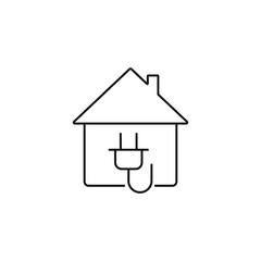 Fototapeta na wymiar Eco energy socket and building line icon, smart home symbol, electricity