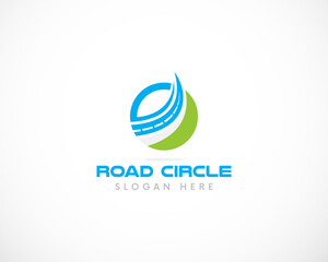 Road maintenance creative sign concept. Open a logo design template. Construction vector icon idea with highway in negative space. Transportation and traffic themes