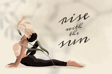 Healthy living quote with rise with the sun text