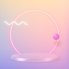 3D rendering product podium clouds on purple background