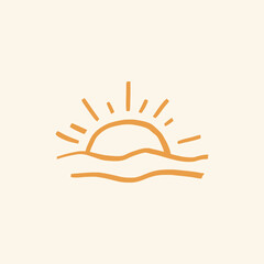 Summer sunset doodle cute graphic in orange