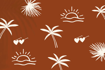 Brown summer vacation background with cute doodle graphics