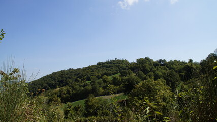 Fototapeta na wymiar Vista lungo il sentiero sui monti delle Cesane nelle Marche