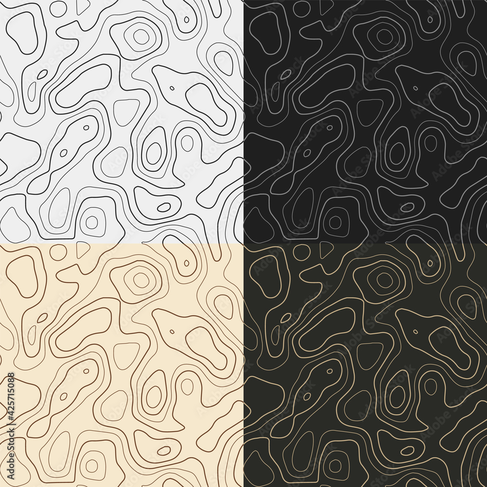Poster topography patterns. seamless elevation map tiles. amazing isoline background. artistic tileable pat