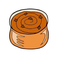 Vector hand-drawn almond cream bienmesabe. Spanish dessert. Design sketch element for menu cafe, bistro, restaurant, bakery, label and packaging. Colorful illustration on a white background.