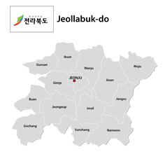 administrative vector map of the South Korean province of Jeollabuk-do with flag 