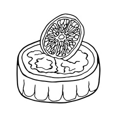 Vector hand-drawn Catalan cream. Spanish dessert. Design sketch element for menu cafe, bistro, restaurant, bakery, label and packaging. Illustration on a white background.