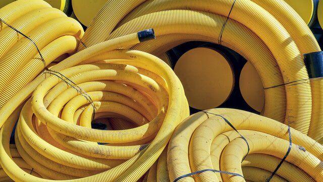 Yellow plastic drainage pipes