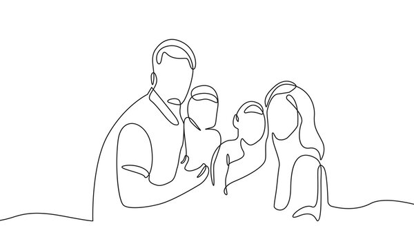 Happy Family Continuous Line Art Drawing. Happy Family Abstract Line Drawing Minimalist Illustration. Vector EPS 10.	