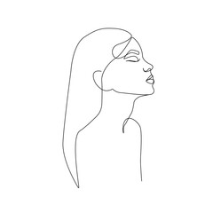 Trendy Line Art Woman Drawing. Minimalistic Black Lines Drawing. Female Face Continuous One Line Abstract Illustration. Modern Scandinavian Design. Vector EPS 10