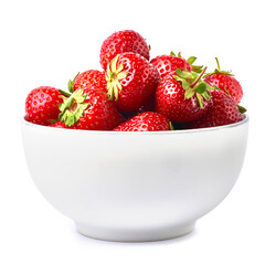 White ceramic bowl of Fresh strawberry isolated on white background