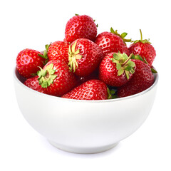 White ceramic bowl of Fresh strawberry isolated on white background