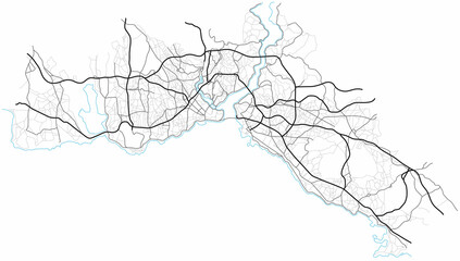 Istanbul city map (Turkey) - town streets on the plan. Monochrome line map of the  scheme of road. Urban environment, architectural background. Vector 