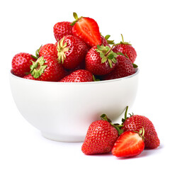White ceramic bowl of Fresh strawberry isolated on white background