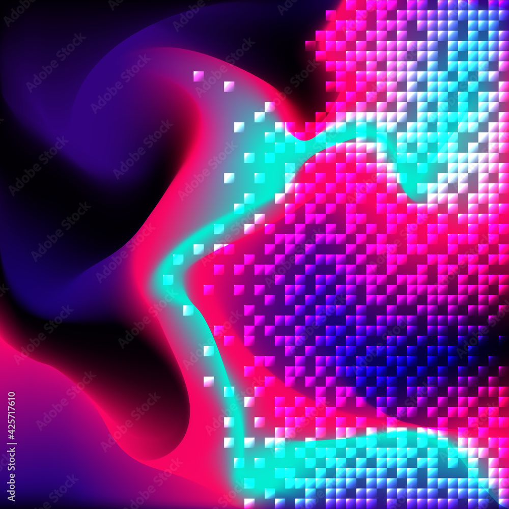 Poster digital waves in neon colors with sequins effect. modern 3d background with dynamic frequency wavefo