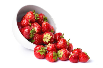 White ceramic bowl of Fresh strawberry isolated on white background