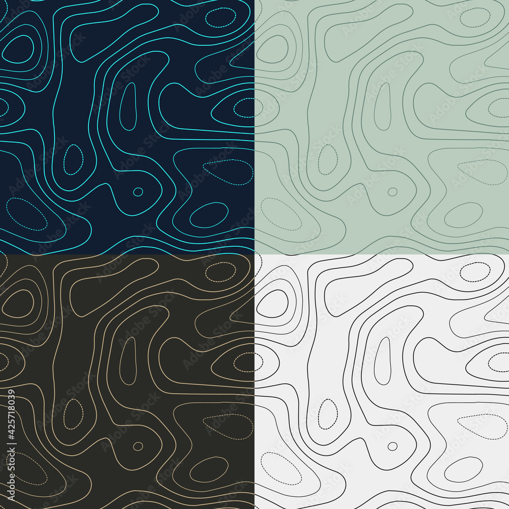 Poster topography patterns. seamless elevation map tiles. beautiful isoline background. attractive tileable
