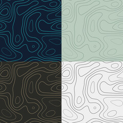 Topography patterns. Seamless elevation map tiles. Beautiful isoline background. Attractive tileable patterns. Vector illustration.