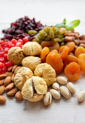 Various dried fruits and nuts