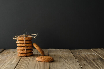 Stack of oatmeal cookies with copy space