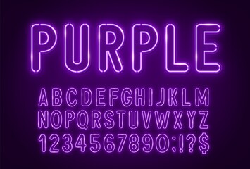 Purple neon light font on a dark background.