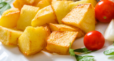 Closeup of seasoned roast potatoes