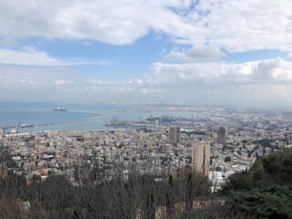Haifa aerial view of the city from the Bahai Gardens