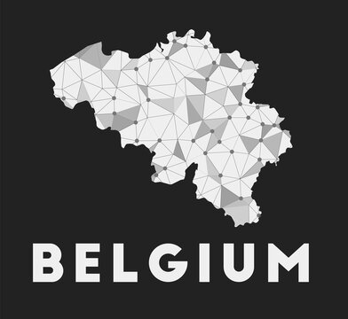 Belgium - communication network map of country. Belgium trendy geometric design on dark background. Technology, internet, network, telecommunication concept. Vector illustration.