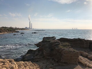 Fototapeta premium view of the Mediterranean sea, panorama in Caesarea Israel