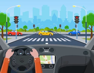 Foto op Plexiglas Auto cartoon city with traffic lights