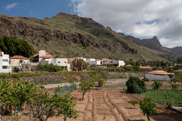 Fototapeta na wymiar Vista de las calles del pueblo de Fataga, en Gran Canaria