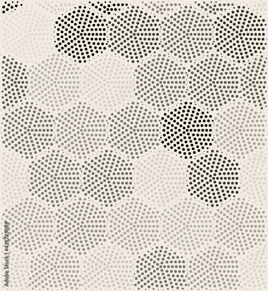 Poster hexagon geometric pattern vector seamless halftone design. dot hexagon texture seamless