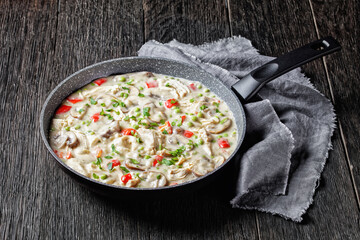 chicken a la king in a skillet